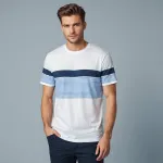 white short-sleeved t-shirt with wide blue stripe image